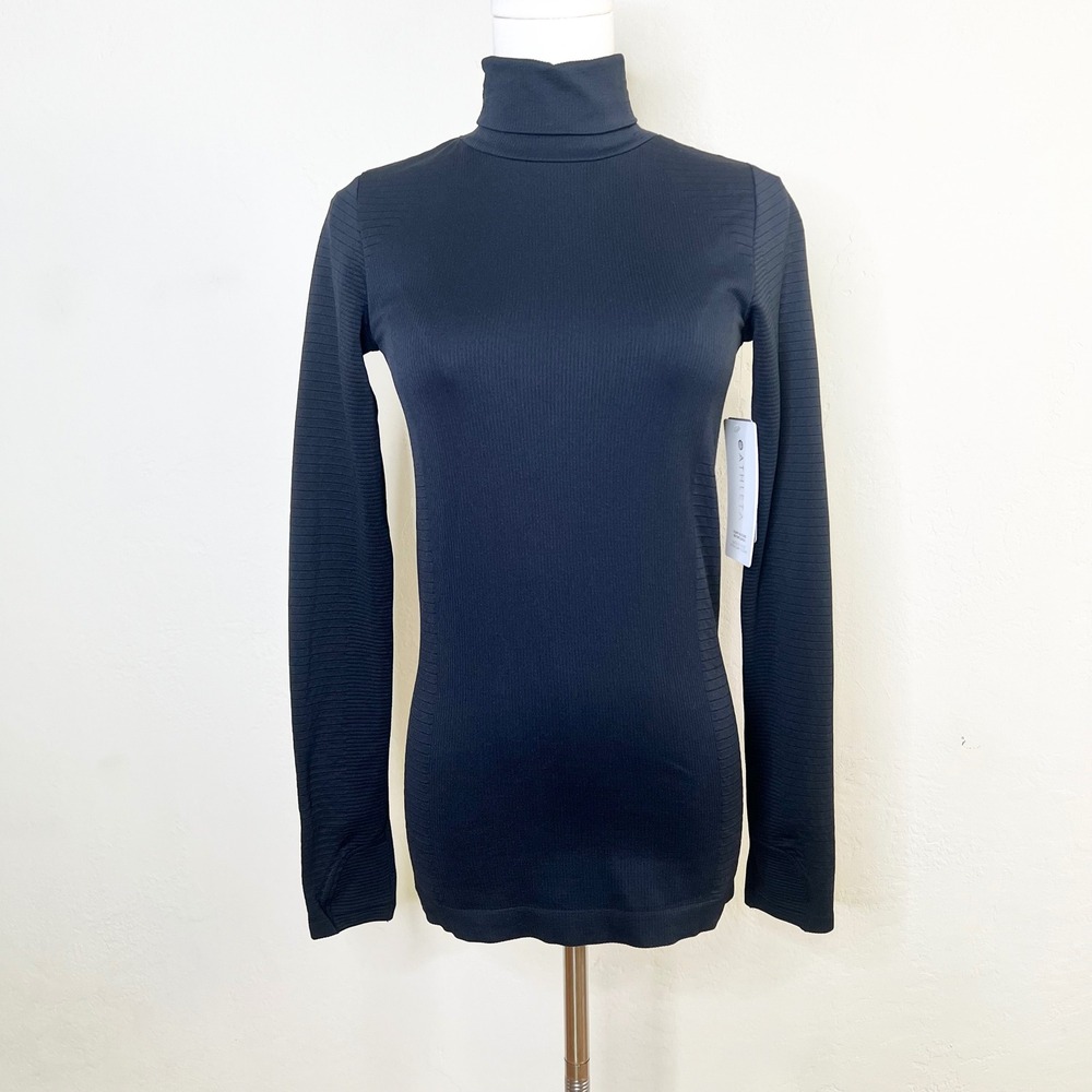 Athleta Flurry Blizzard Rib Turtleneck Black XS NEW 631818 Baselayer Top
